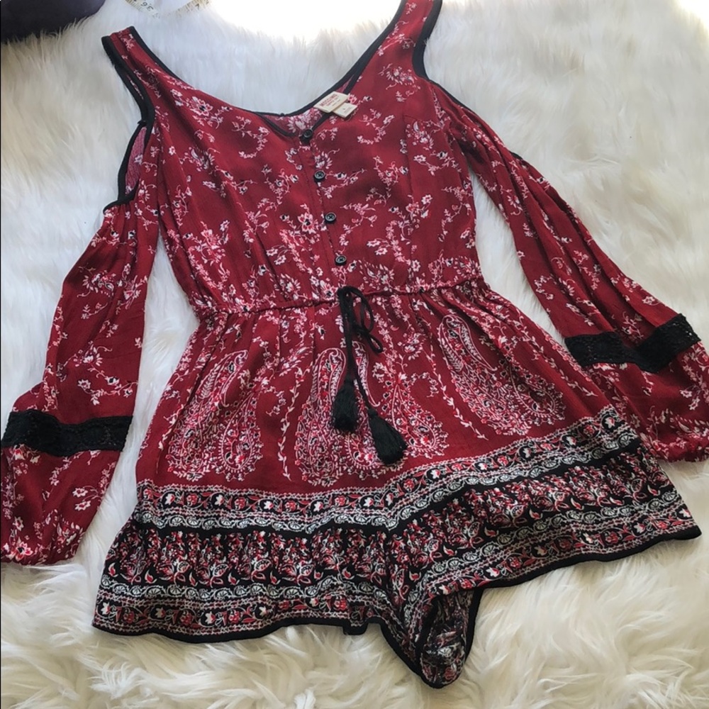 Mossimo • Floral Boho Open Shoulder Rayon Romper - Picture 9 of 11